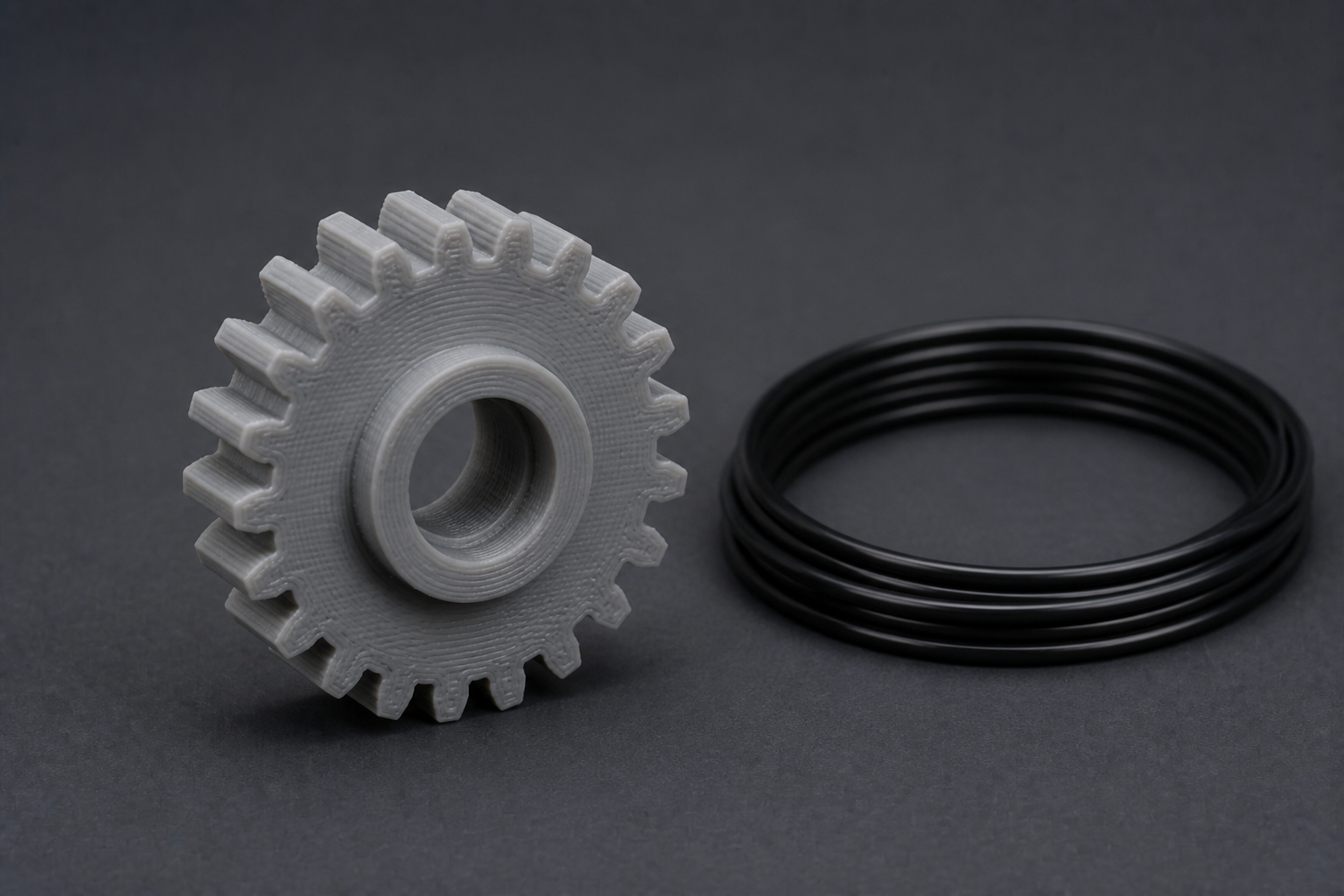 Ingranaggio FDM finito e O-ring: risultato a layer — Castalia Lab