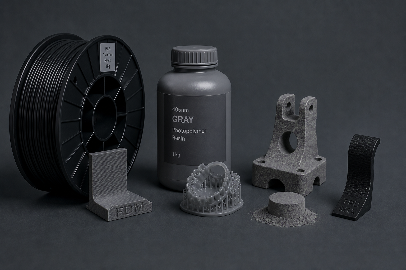 Materiali di stampa 3D: FDM, resina grigia, nylon MJF e TPU