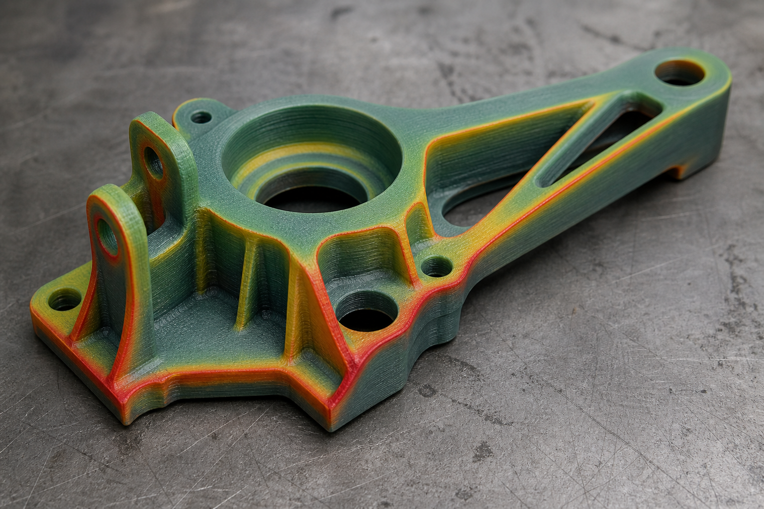 Componente tecnico con mappa di spessori critici prima della stampa 3D — Castalia Lab